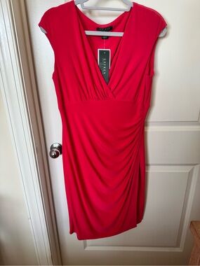 Lauren Ralph Lauren Red Cap-Sleeve Surplice Midi Dress